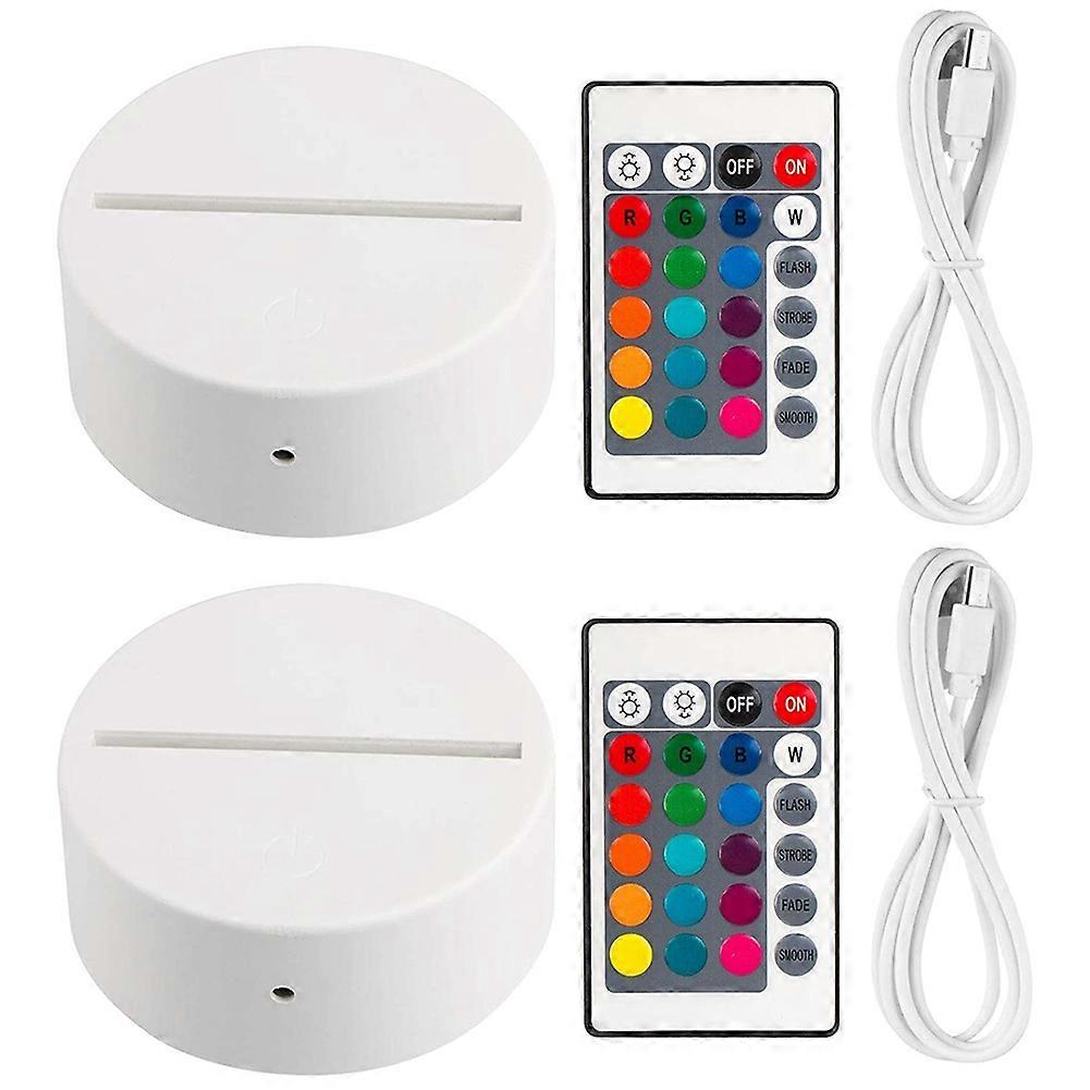 2 Pack 3D Night LED Light Lamp Base + Remote Control + USB Cable, 16 Colors Light Show Display Stand for Acrylic White