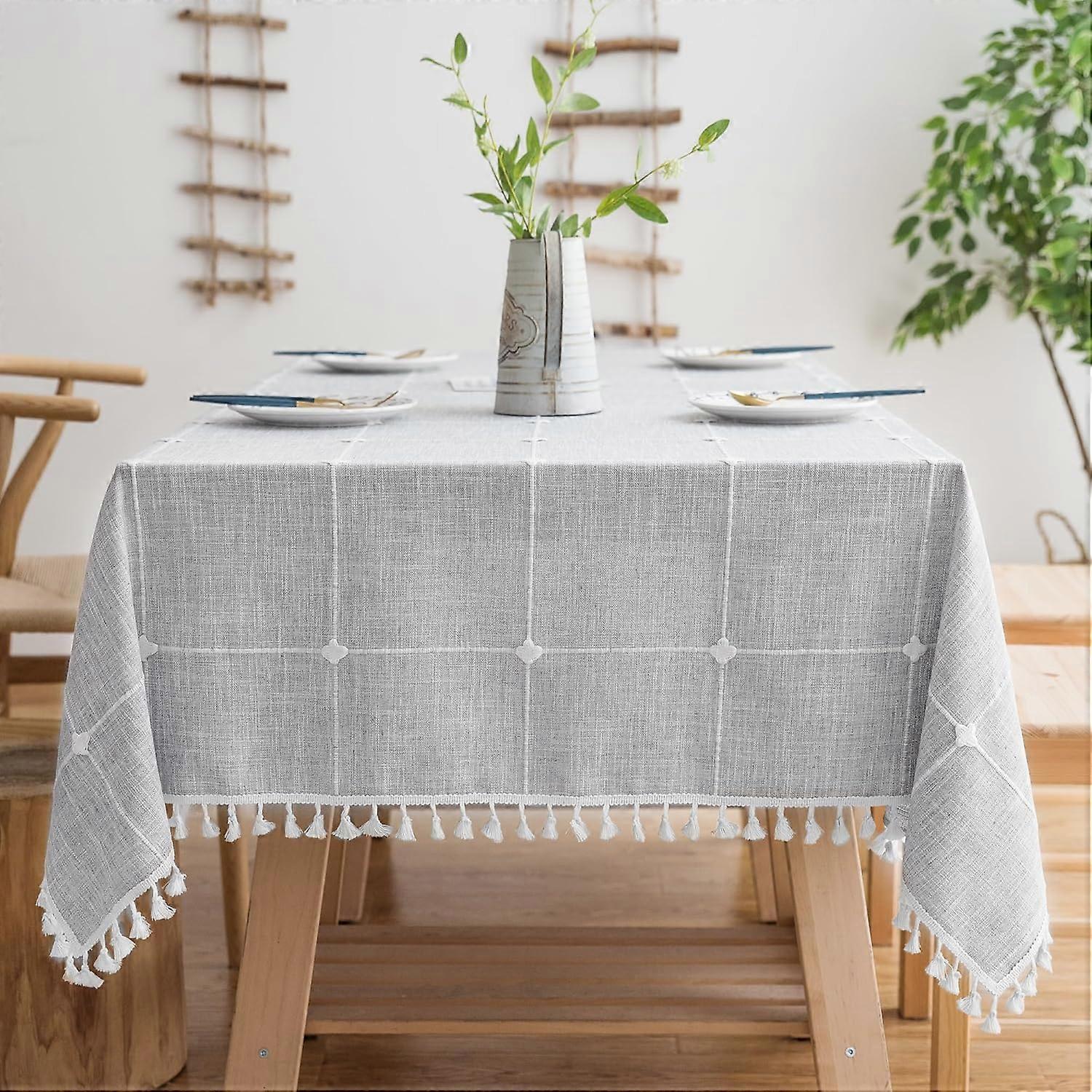 Cotton Linen Rectangular Table Cloth, Waterproof Tablecloth, Washable Farmhouse Table Cover 55''x70'', Grey