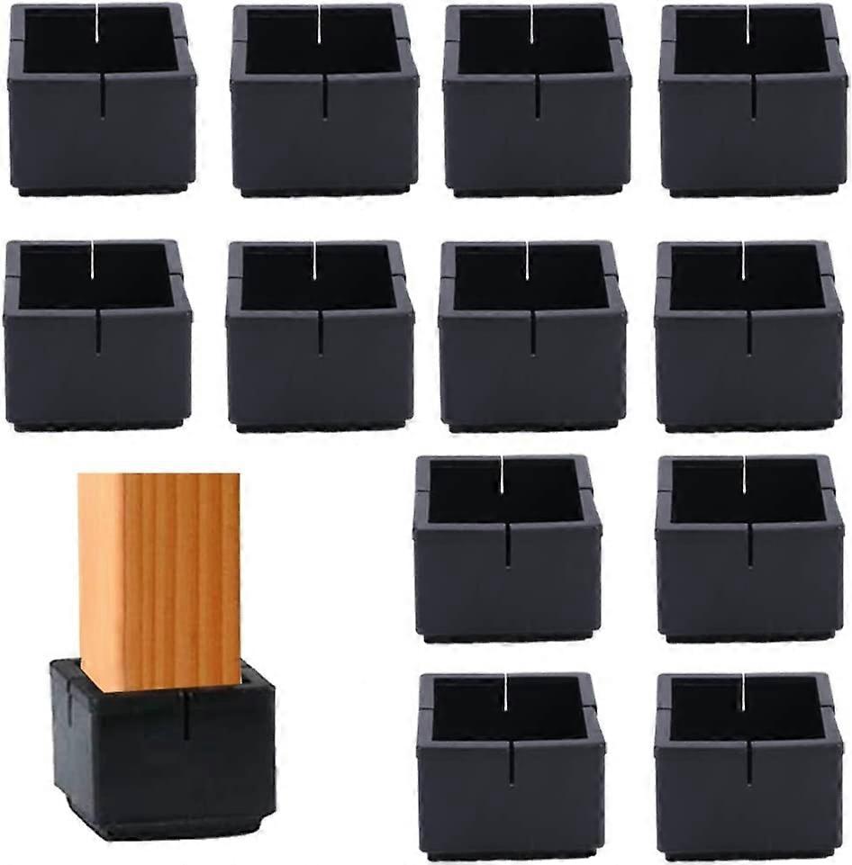 12Pcs Square Chair Leg Protectors49-53mm PVC Table and Chair Leg Protectors Square Caps with Felt Black Square Chair Leg Protectors for Chair Legs Tab
