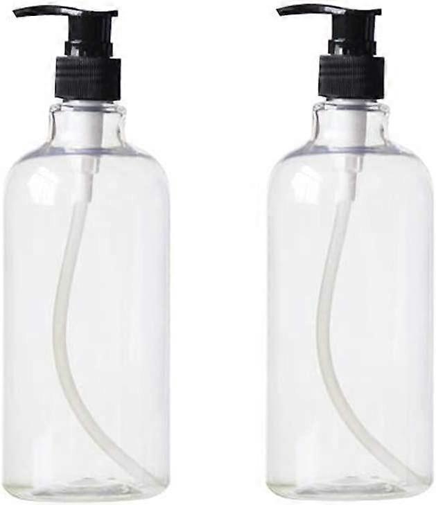 2 PCS 500ml Refillable Empty Plastic Bottle Bottles Vials Containers with Lotion Pump Dispenser White (Transparent)