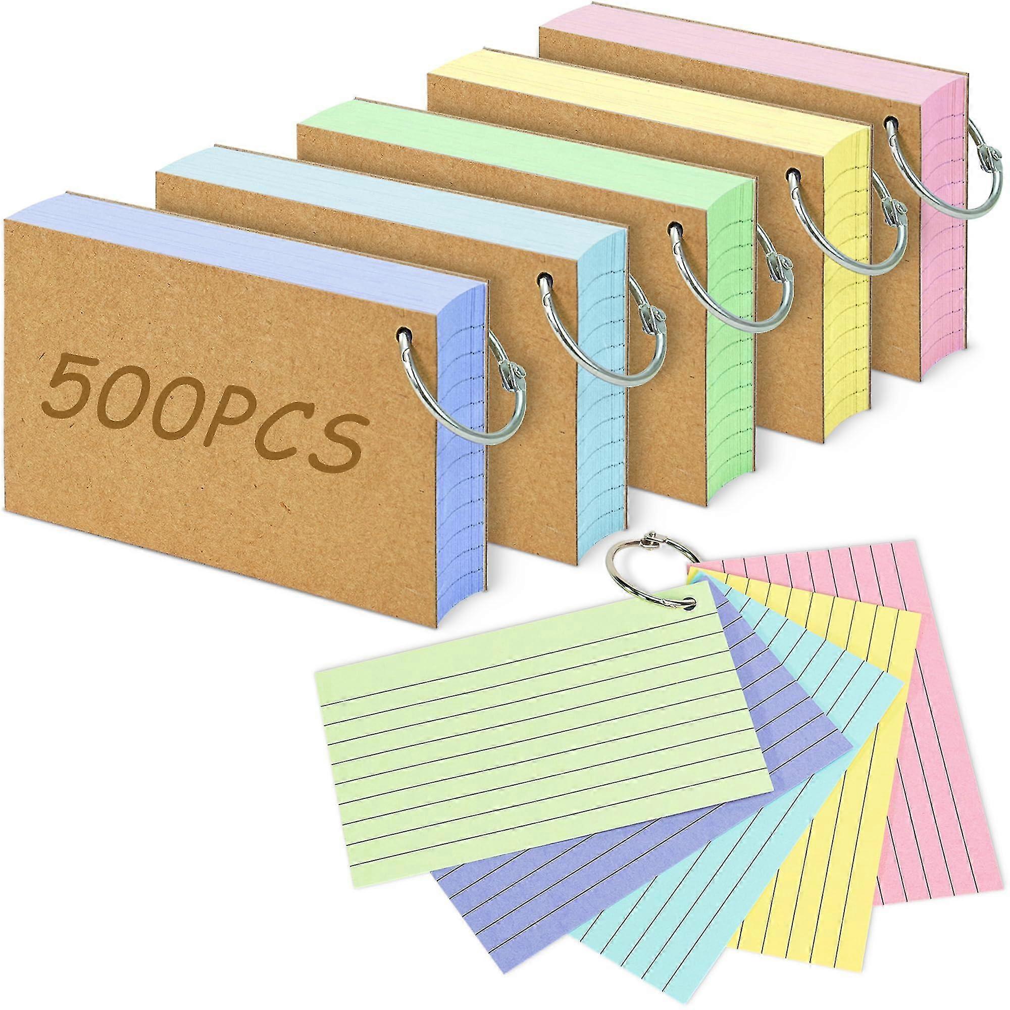 500PCS Colored Index Cards, 3x5 Inches Flash Cards with Ring, Lined on Both Side Notecards Ruled Study Card Heavy Note Cards -GSLA