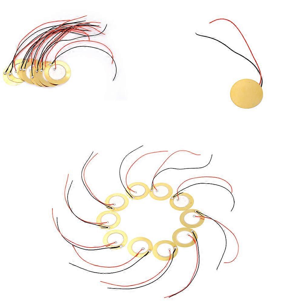 10Pcs  27mm Piezo Ceramic Elements Sounder Sensor Trigger Drum Disc + Wire Copper Piezo electric Buzzer Copper