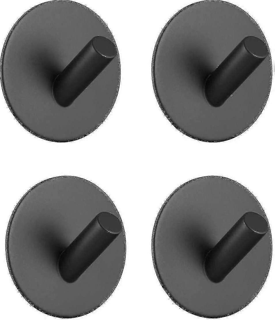 4 Self-adhesive Black Stainless Steel Hooks, No Need To Drill, Can Be Used To Hang Bathrobes And Towels, Suitable For Clothes