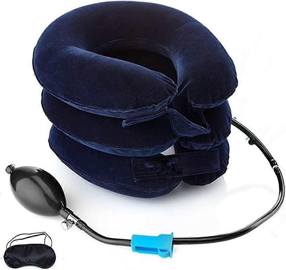 Inflatable Cervical Neck Traction Mechanism Improve Spinal Alignment Reduce Neck Brace Adjustable(blue)