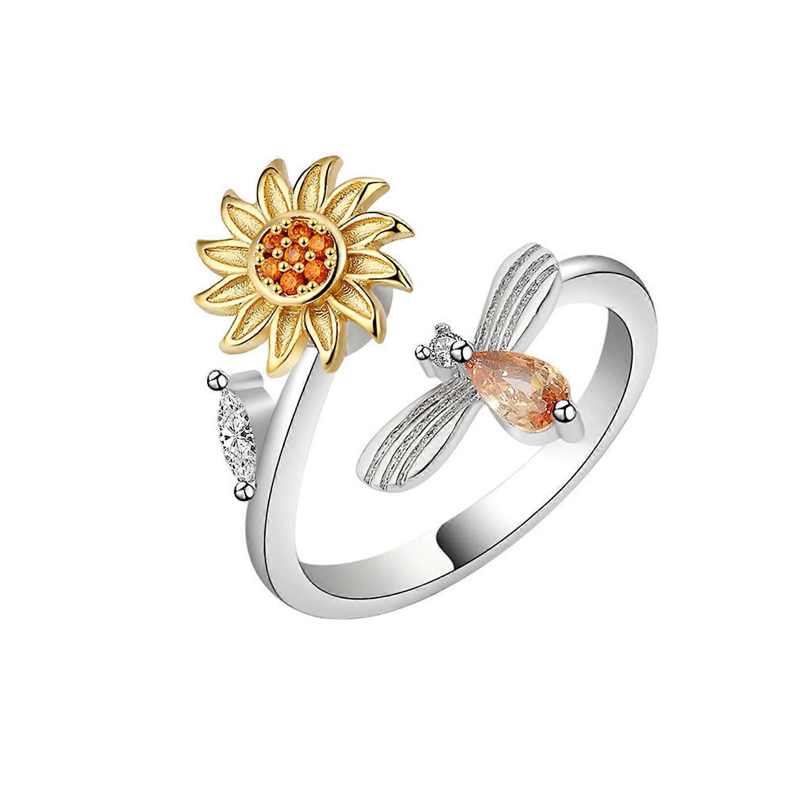 Sunflower Fidget Ring Relief Stress Adjustable Stackable Ring Fidget Jewelry