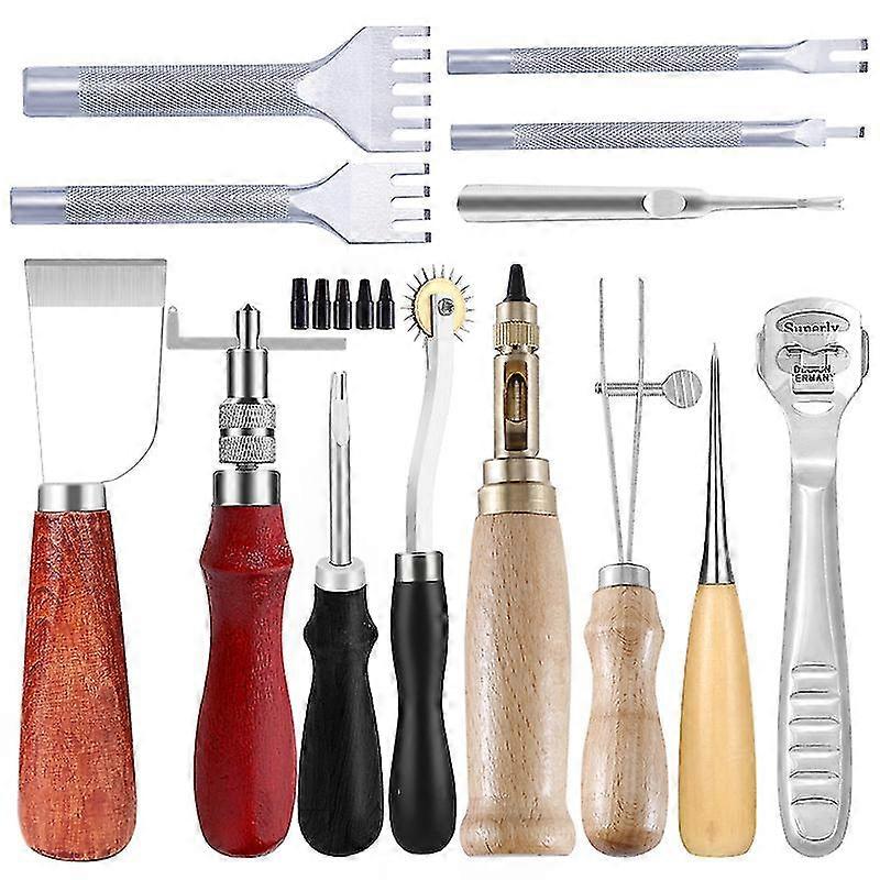 Professional Leather Craft Tools Kit Hand Sewing Stitching Punch Carving Work Saddle Groover Set Accessories Diy Tool