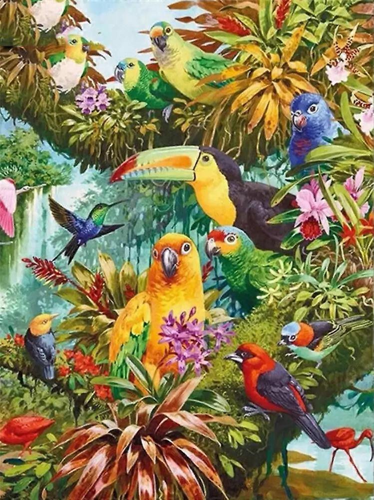 DWW-30 x 40 cm, Parrot Family Diamond Painting Diamond Embroidery Painting5D Canvas Painting for Children and Adults, Rhinestone Puzzle Set, Drawing W