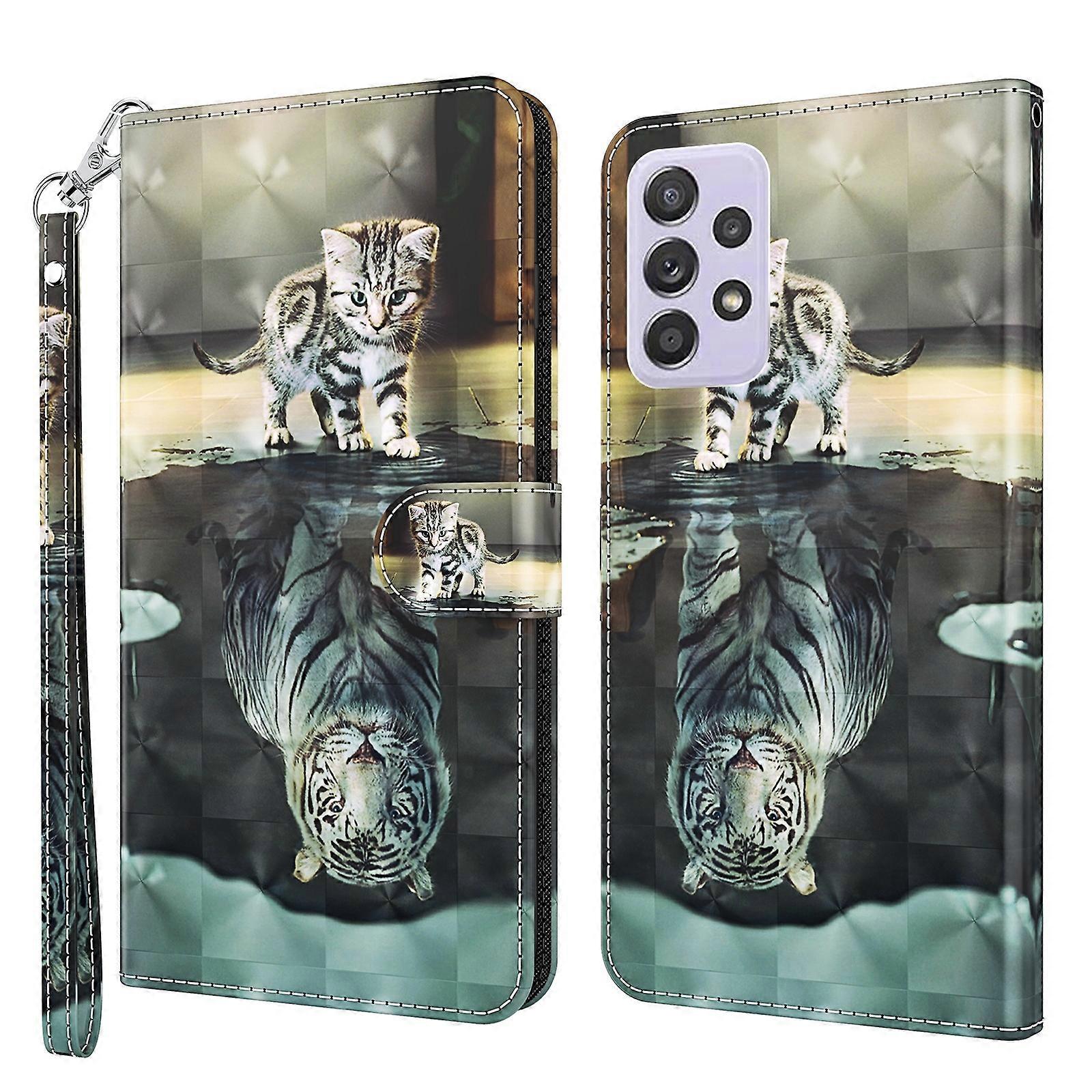 3D Pattern Printing PU Leather Wallet Case Stand Feature Flip Folio Cover with Strap for Samsung Galaxy A53 5G