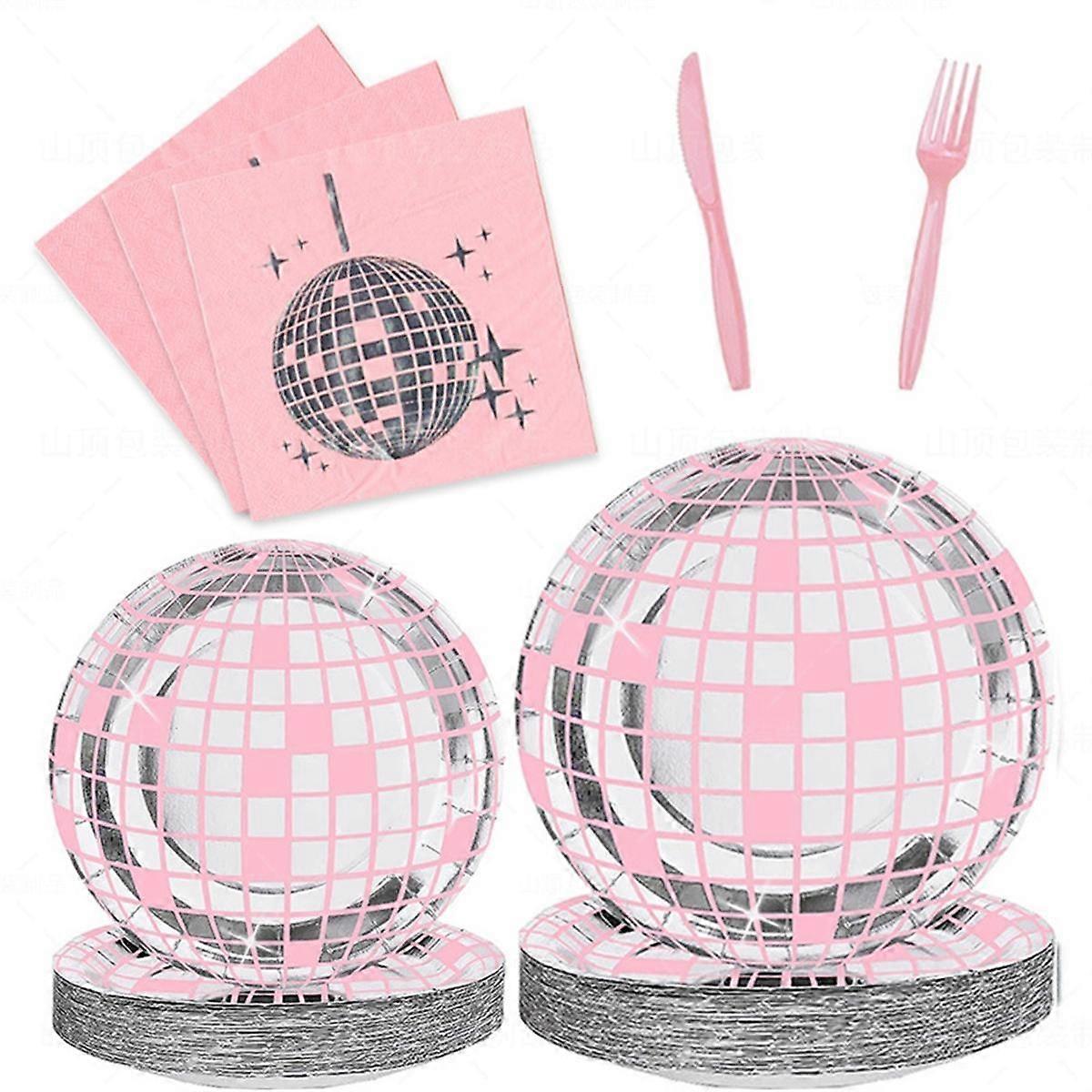 Disco Party Supplies Plates Napkins Tablecloths Pink Disco Birthday Party Decorations 70s Pink Themed Tableware Set