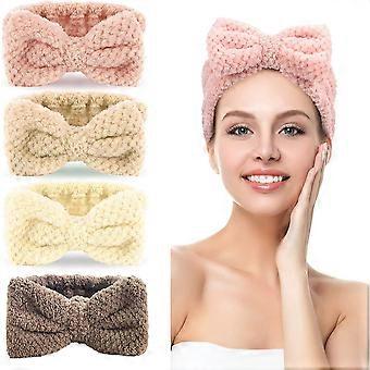 Set of 4 Adjustable Headband Face Wash Makeup Spa Towel Pineapple Check Hair Sponge Headband Bowknot for Girls Ladies Face Wash