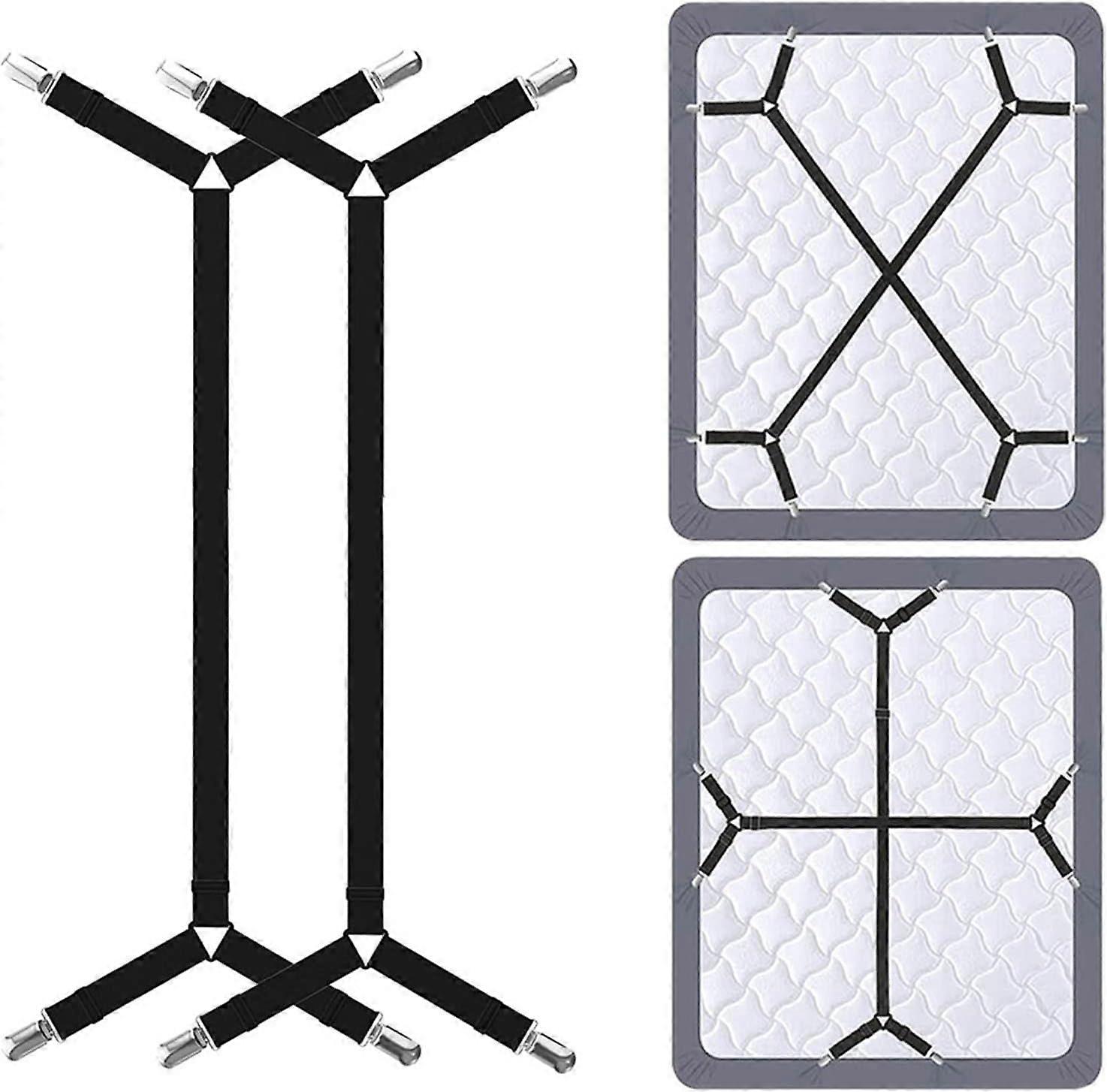 2 Pieces Black Adjustable Elastic Triangle Straps, Adjustable Long Bed Sheet Support Straps Bed Sheet Clips for Bed Sheet,Sofa