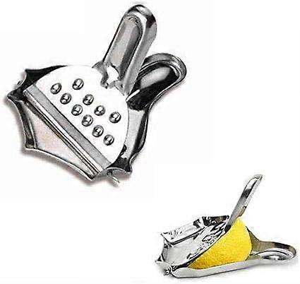 4-piece lemon slicing juicer (silver 8.3cm) - Orange stainless steel manual juicer with lemon wedges in hand