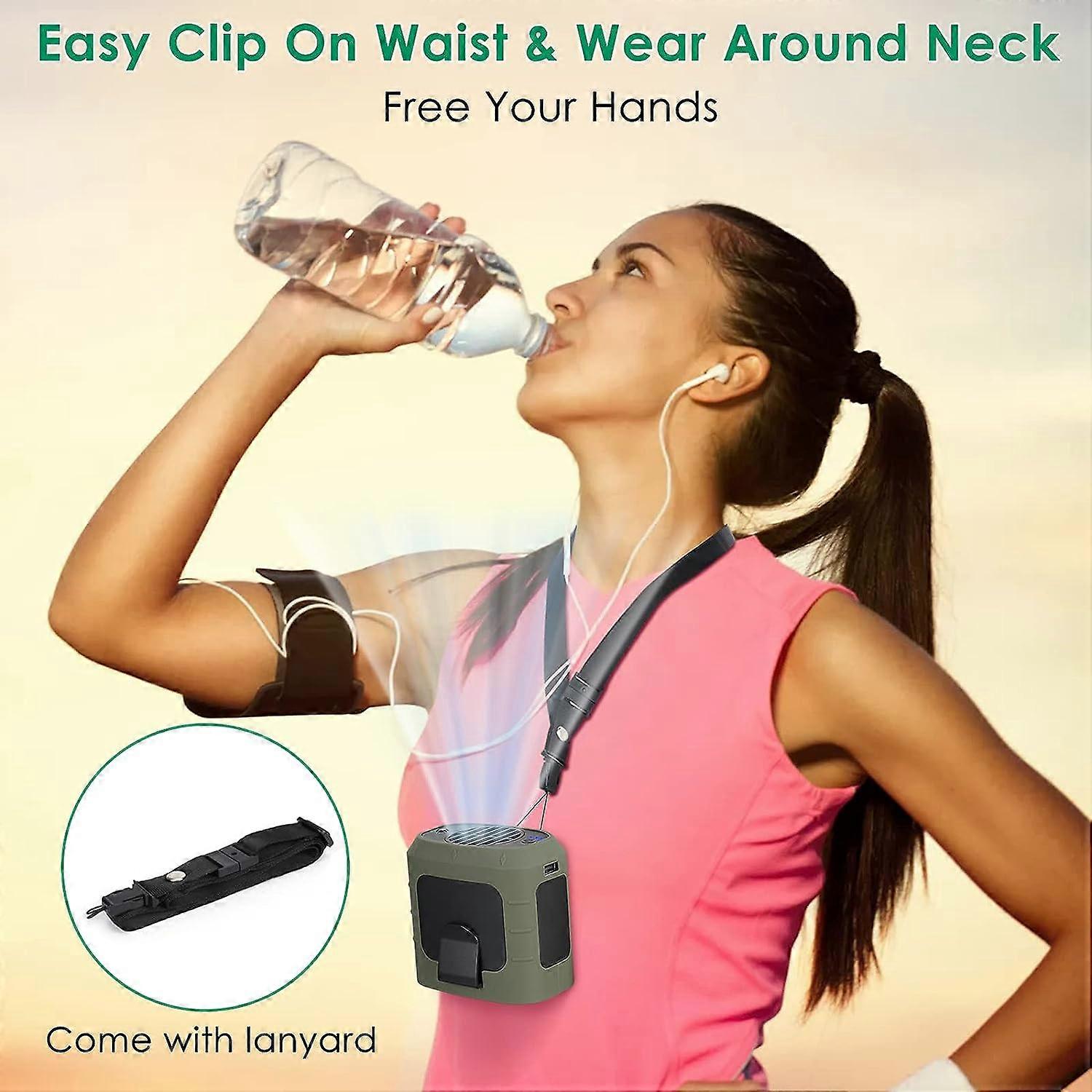 (Green) USB Waist Fan 8000mAh Portable Waist Fan Personal Fan Belt Fan for Air Conditioning Jacket, Camping, Fishing, Cycling, Travel