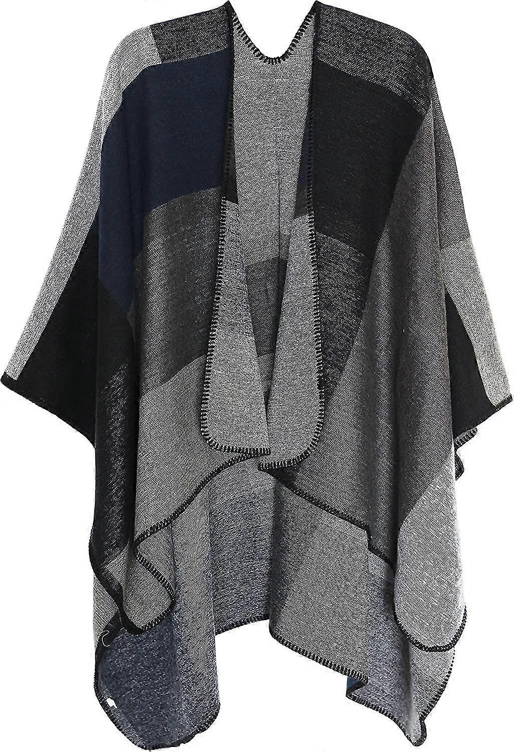 Ladies Printed Poncho Cape Reversible Oversized Shawl Wrap Open Front Cardigans