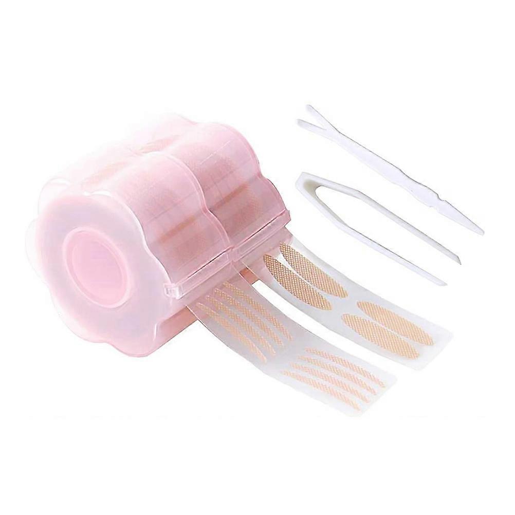 1 Set of Traceless Double Eyelid Tapes with Fork Tweezer Beauty Eye Patch (Pink)