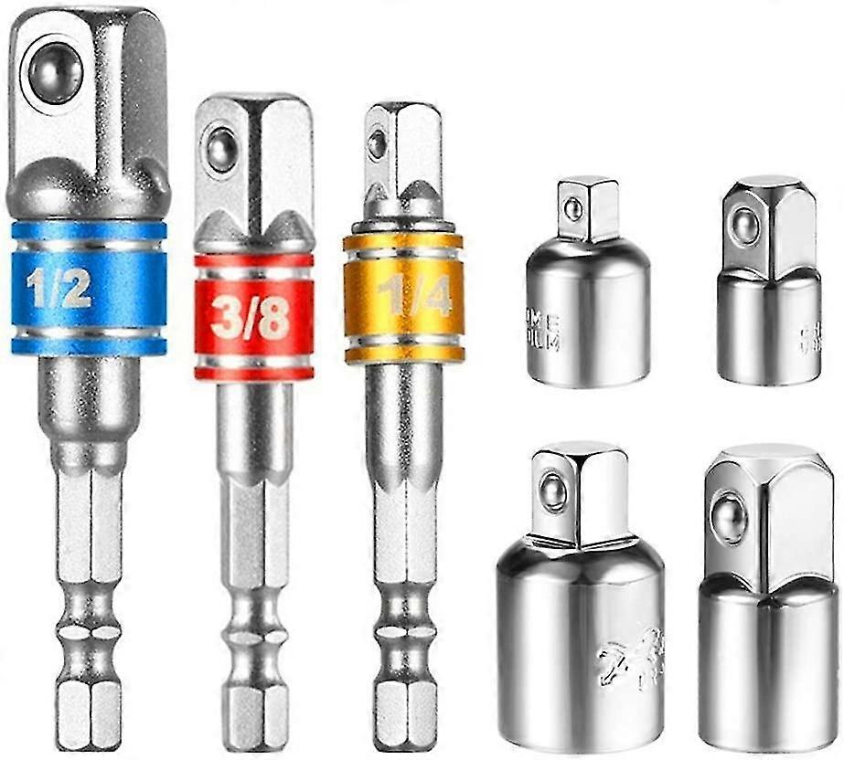 Cordless Screwdriver Socket Adapter Set Incl. 3 Pcs. Hex Socket Adapter Socket Adapter Socket Wrench Wrench + 4 Pcs. Socket Adapter 1/4 To 3/8, 3/8 To