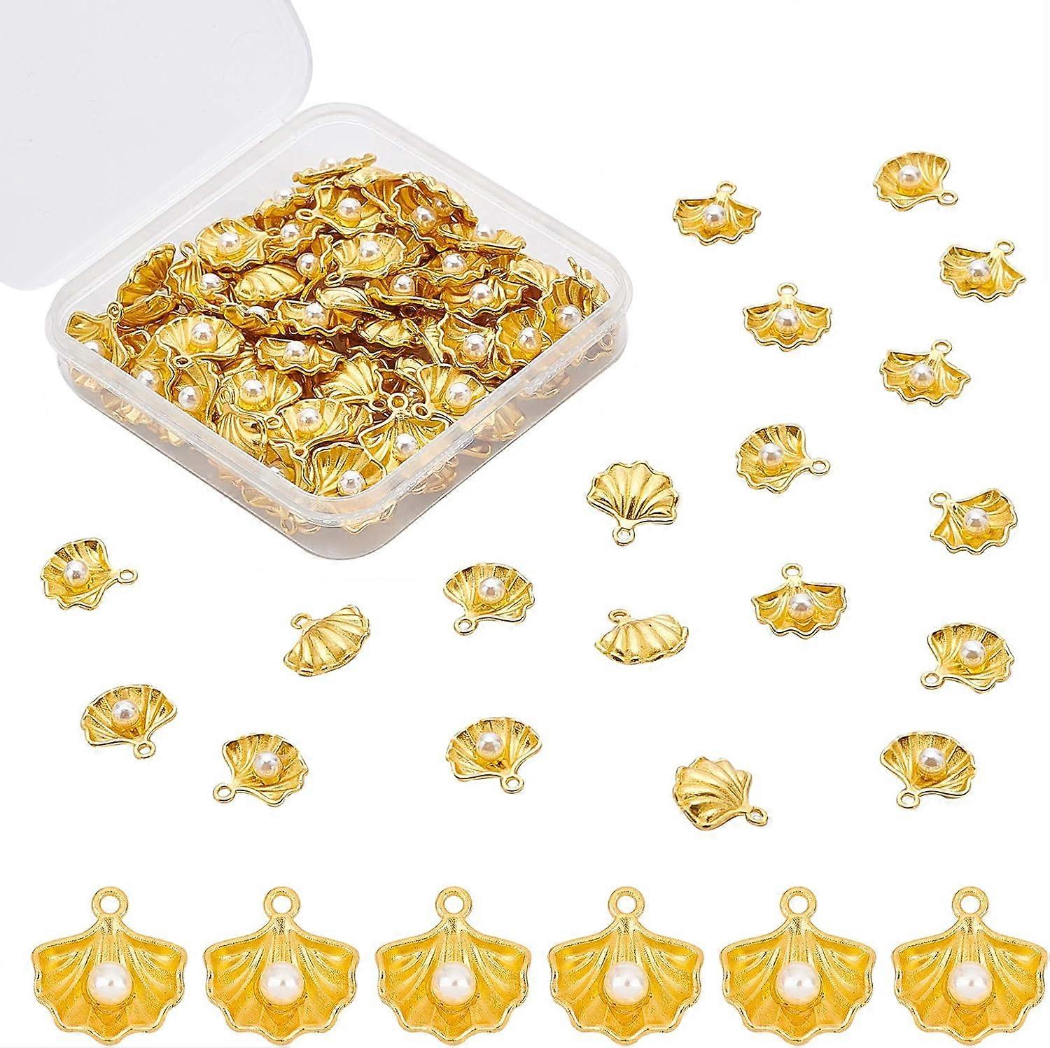Alloy Pendants Shell with Pearl Shape Golden 15x14.5x4.5mm Hole: 1.6mm 100pcs/box