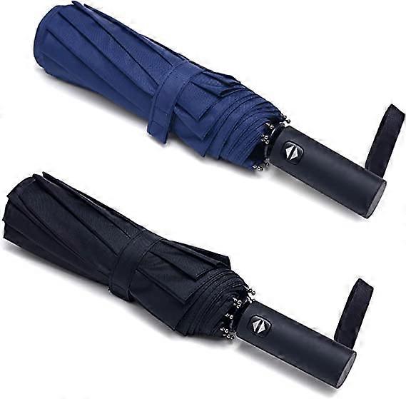 2 Pack Travel Umbrellas Windproof 10 Rib Self Opening Foldable Folding Compact Umbrella