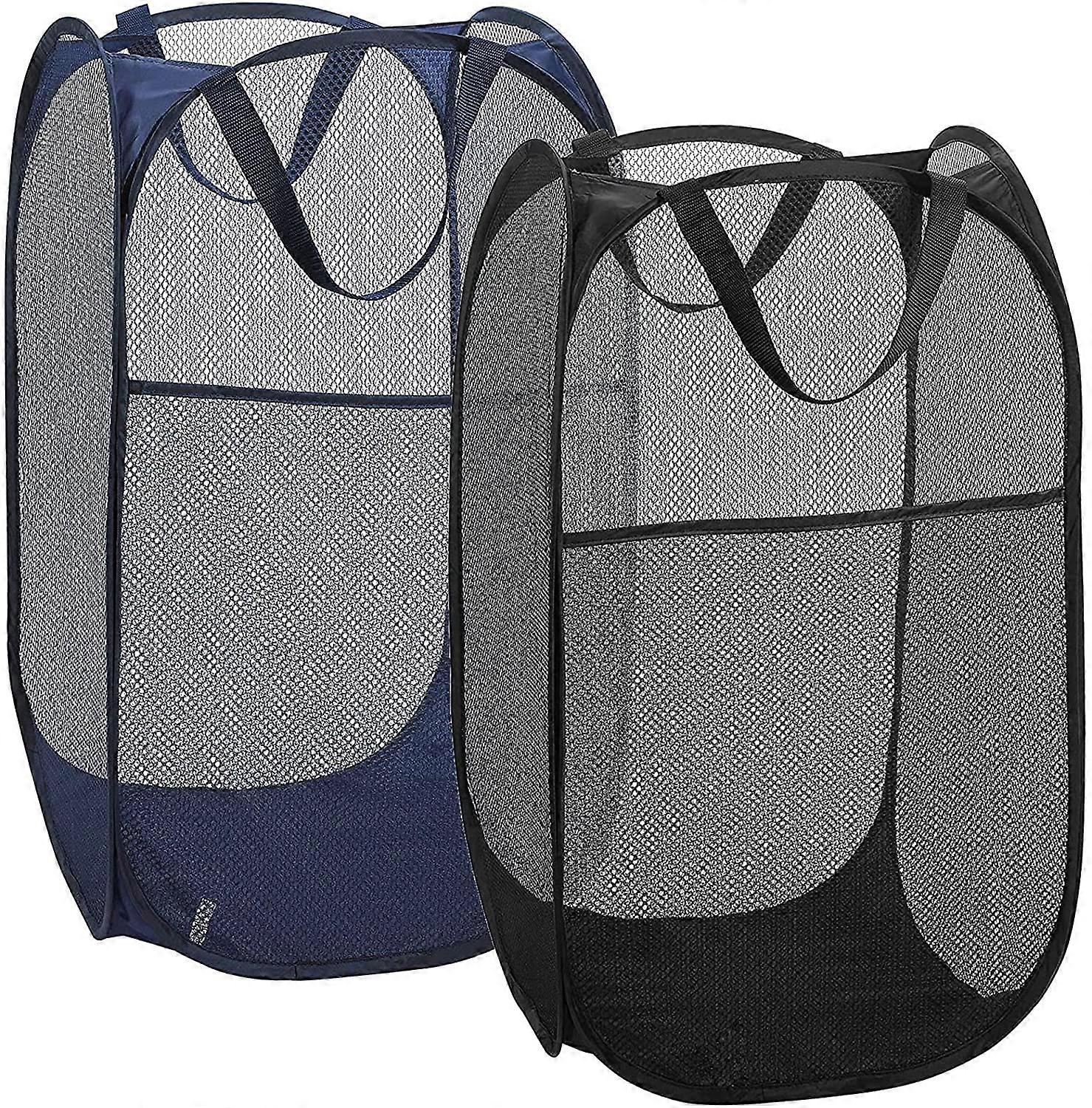 2 Laundry Baskets, pop-up Laundry Baskets, Foldable mesh Laundry Baskets (Each with 2 Reinforced Handles), Blue