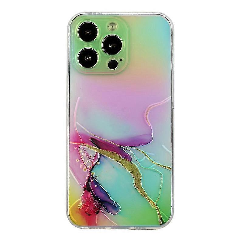 For Iphone 14 Pro Max Laser Marble Pattern Clear Tpu Shockproof Protective Case(black)