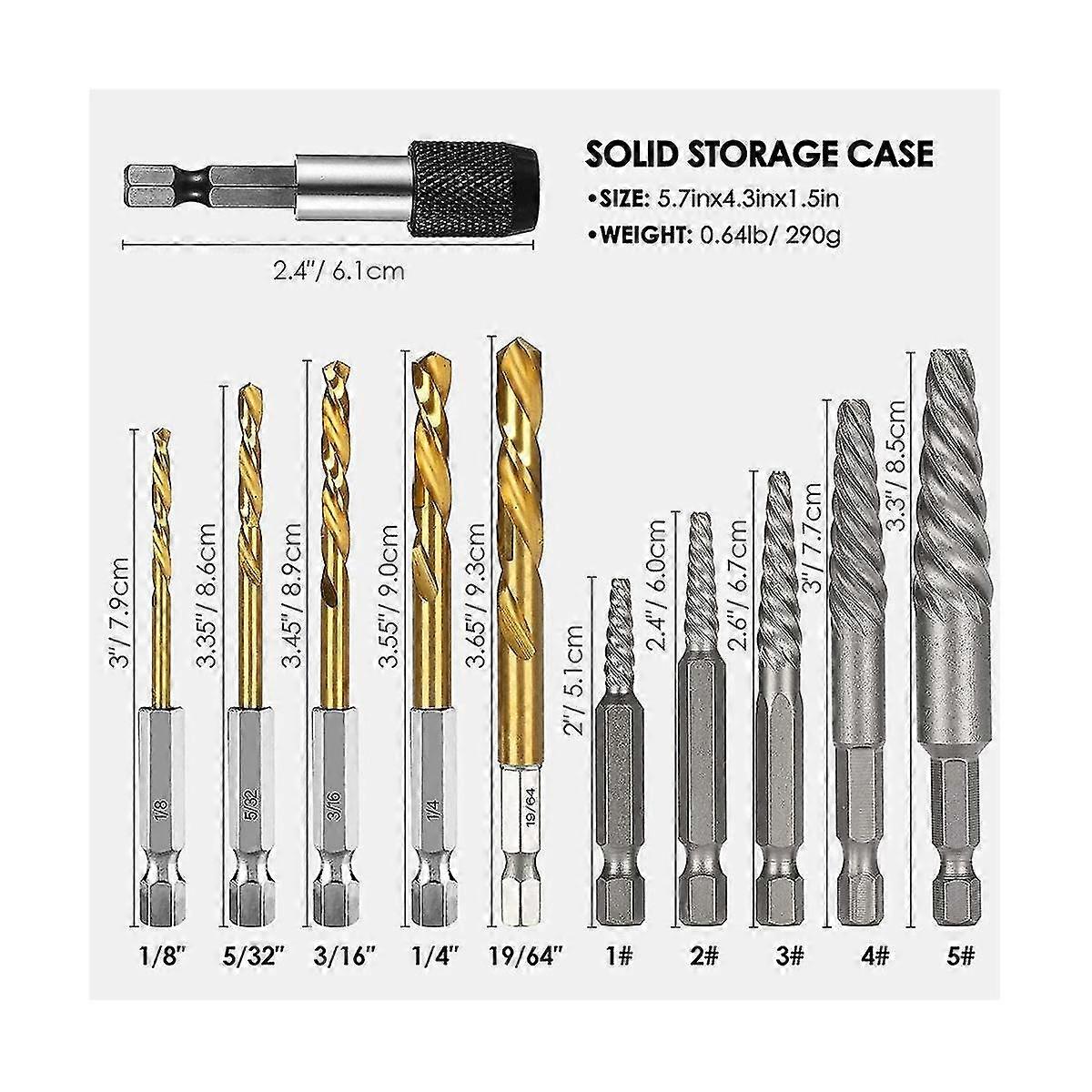 Screw Extractor Set, 11 Pieces Easy Out Bolt Extractor Set, Reverse Drill Bit Extractor Set For Rem