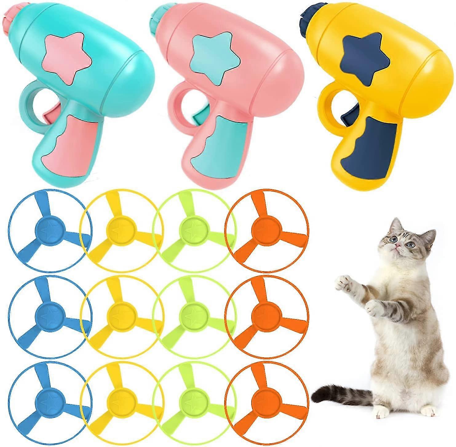 15 Pieces Cat Fetch Toy With Colorful Flying Propellers Set, Cat Playing Tracking Interactive Toys For Kitten Chasing Training Hunting