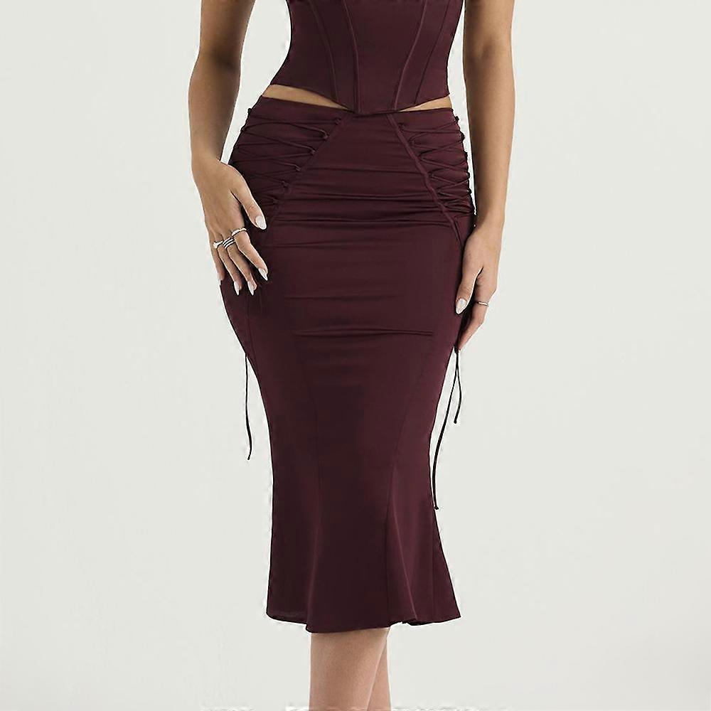 Resmi Elbiseler Parti Pamuk Dantel Up Zarif Giysiler Kadın Deniz Kızı Bodycon Gizli Fermuarlar Asimetrik Midi Etek