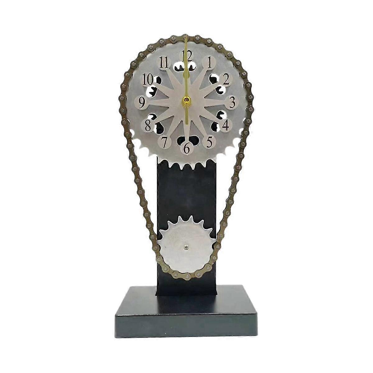 Retro Clock Craft Decorations Rotating Chain Gear Clock Decorative Desk Clock Mechanical Wind Hands Desktop Clock Grey