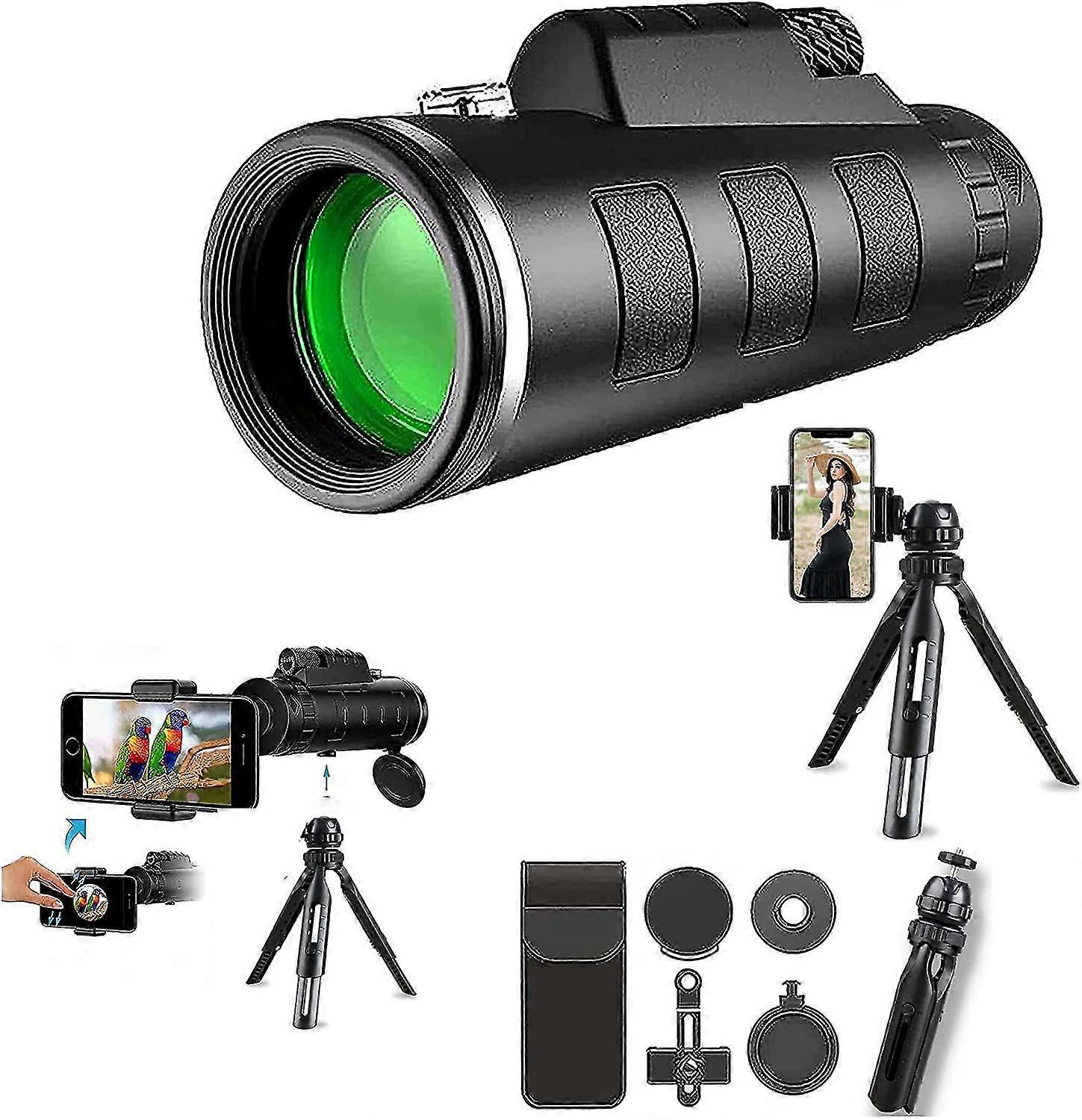 Monocular Telescope, 40x60 HD High Power Telescope Monocular Telescope Cellphone Binoculars Waterproof, with Bracket & Tripod for Climbing Bird Watchi