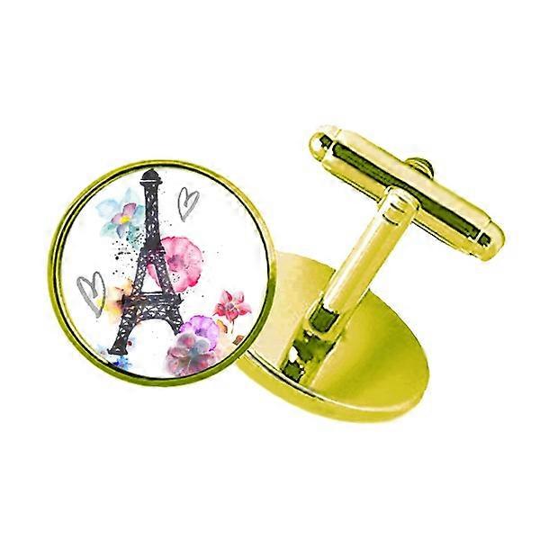 エッフェル塔ハート型フランススタッズドビジネスメタルカフリンクスゴールデン