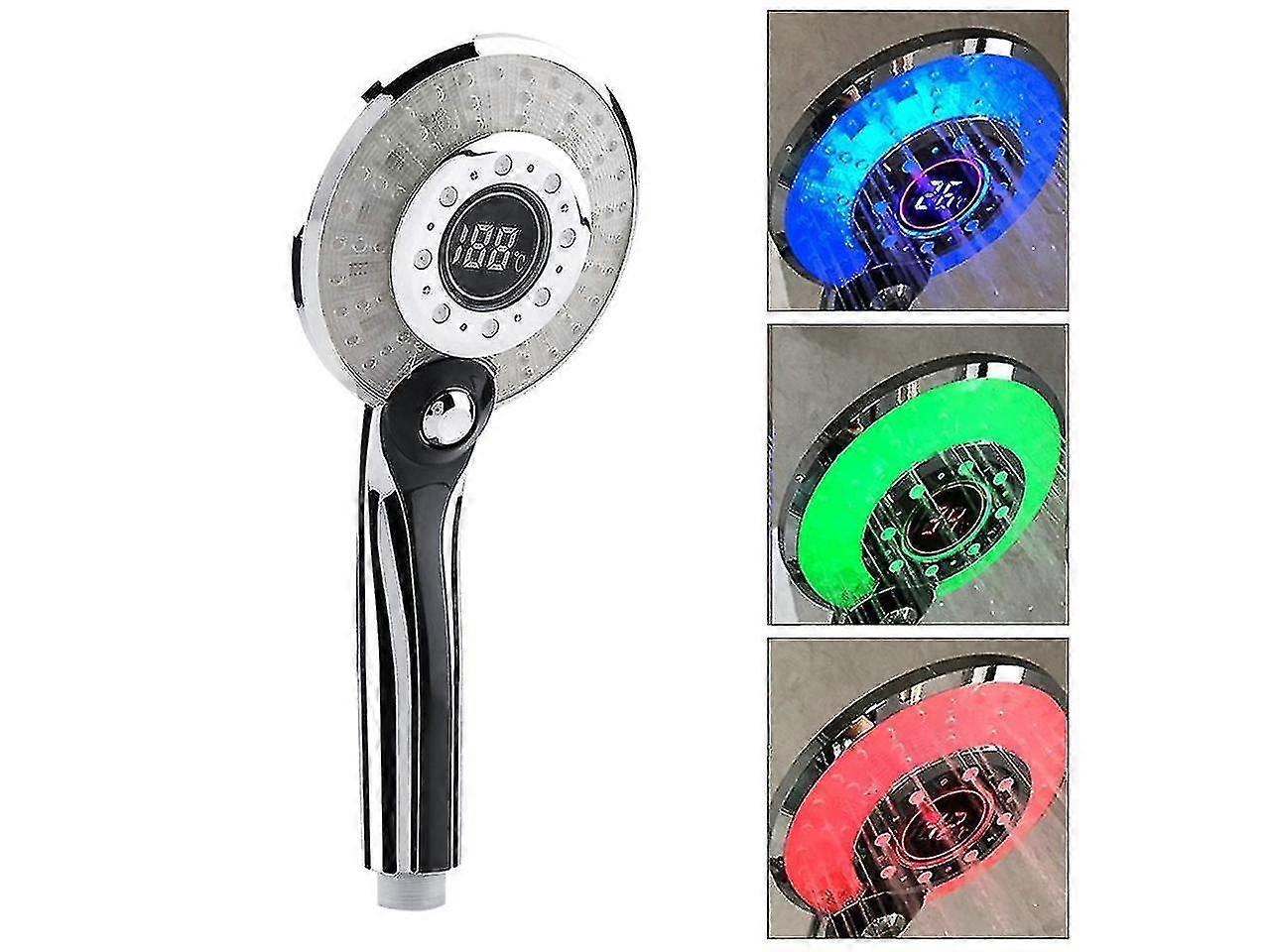 Led Light Lcd Display Third Gear Water Flow Self Illumination Temperature Control Shower Head For Smart Home