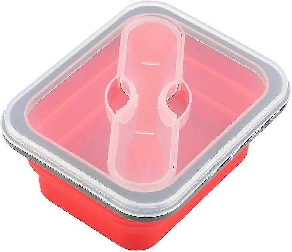 Camping Portable Silicone Foldable Lunch Box (Red, 600ml) 1 Piece