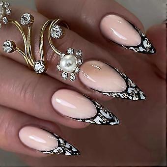 Rosa claro com oncinha impressa borda unhas postiças fácil de aplicar simples para descascar unhas