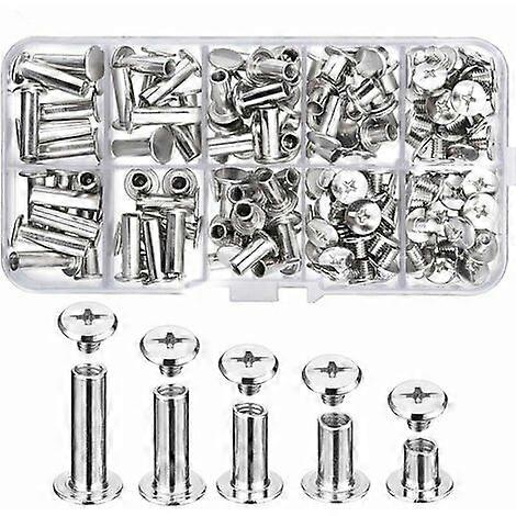 80 Set Chicago Binding Screws Assorted Kit 5 Sizes Metal Round Cross Head Stud Screw Posts Nail Rivet Chicago Button for DIY Leather Decoration Bookbi