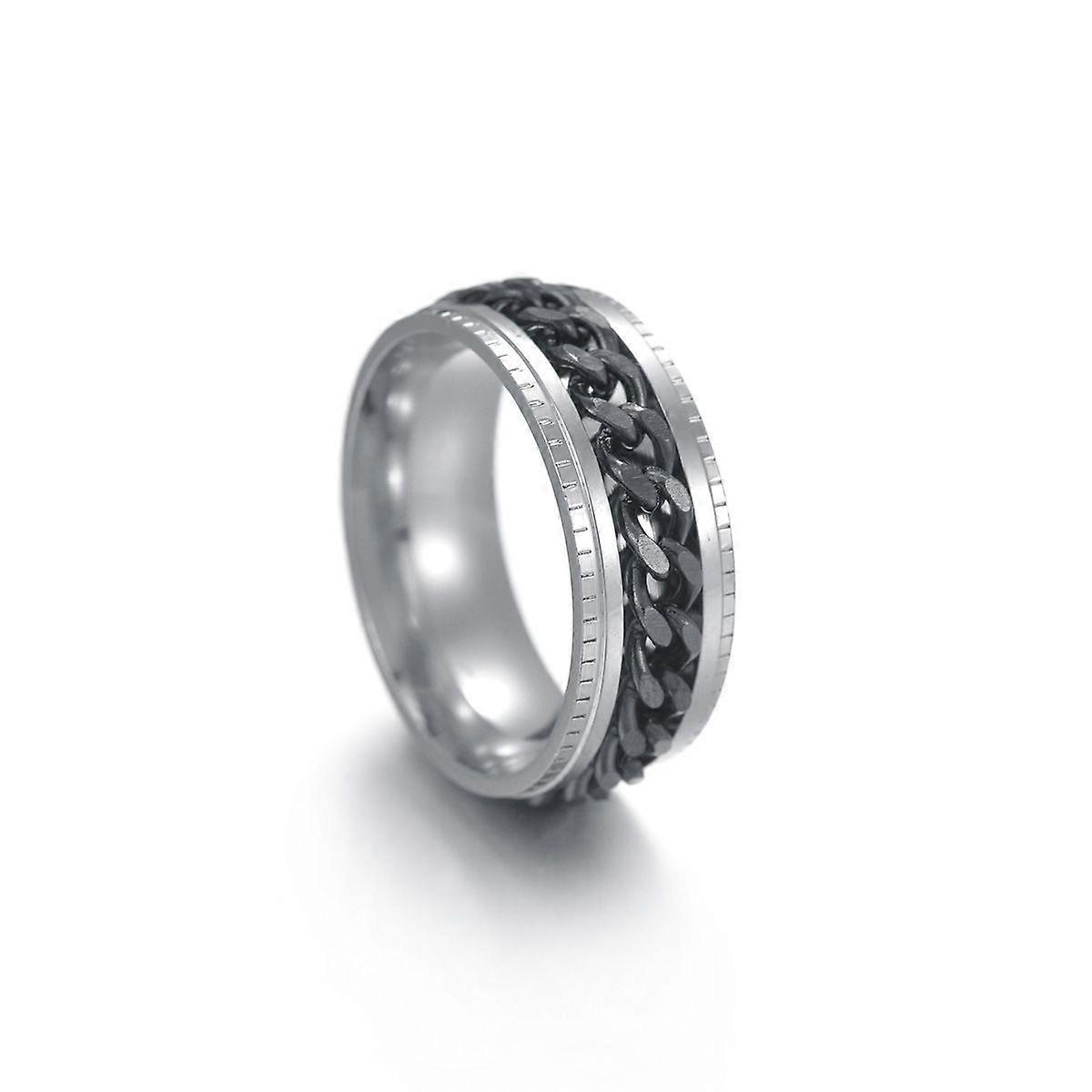Anneau Spinner pour hommes pour le soulagement de l’anxiété - Acier inoxydable Noir Anneau d’anxiété Inlay Curb Chain Bijoux Taille du cadeauCirconférence 55mm Diamètre 17.4mm