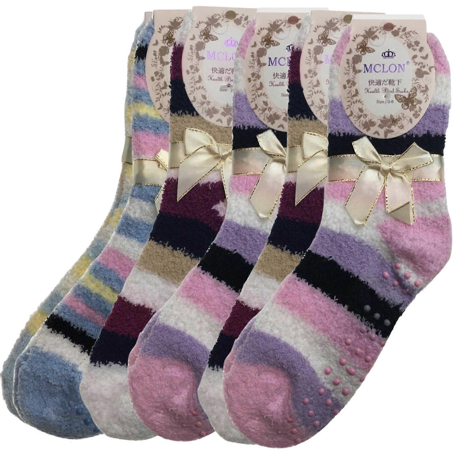 6 Pairs Womens Fuzzy Bed Socks Soft Fur Grip Fluffy Slipper Non Slip 