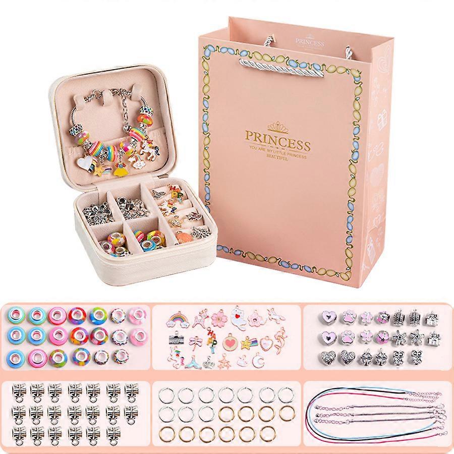 Kit de pulseira de contas DIY para meninas com contas de arco-íris e caixa de armazenamento