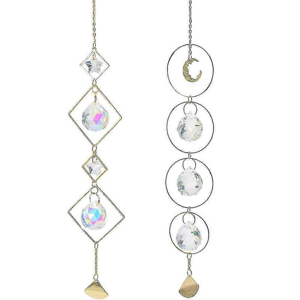 Moon Crystal Window Hanging, 2-pack, Crystal Drop Prism Ornament For Home And Garden Decor