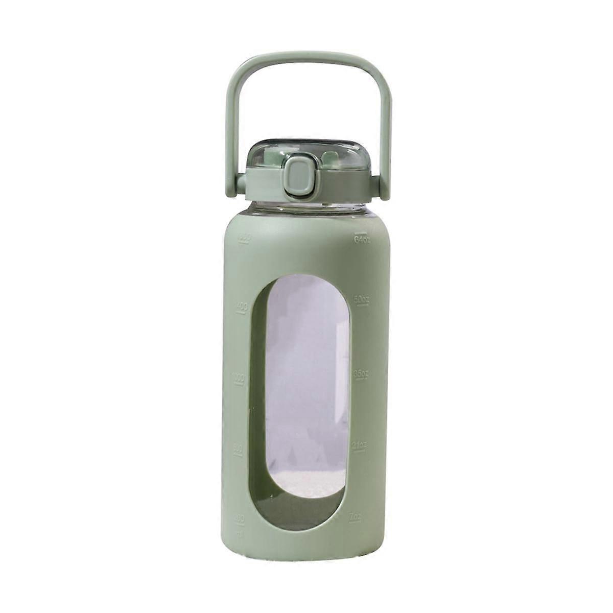 64 Oz Glass,Wide Neck Half Gallon Water Bottle with Handle, Silicone Sleeve and Capacity Markings