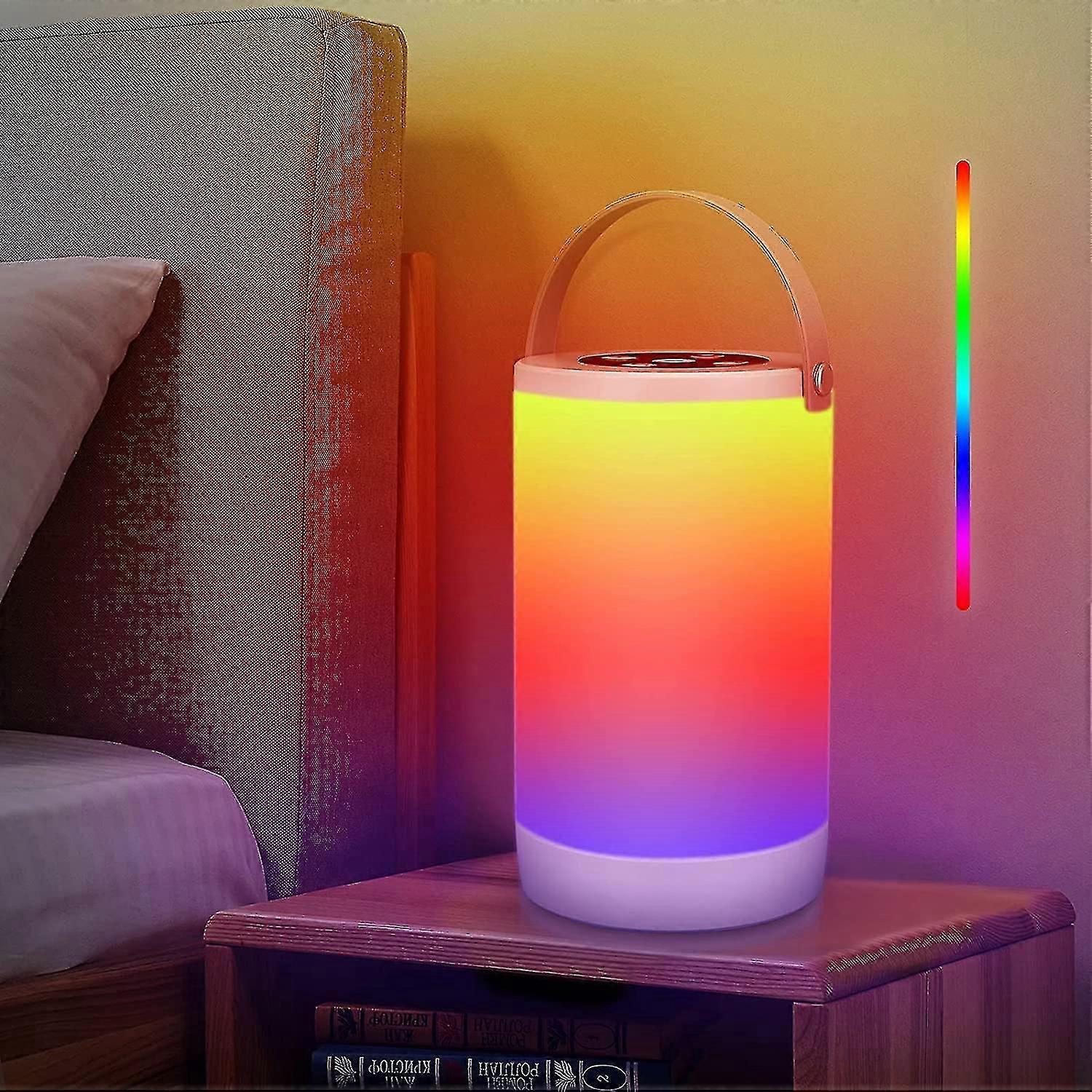 Portable Table Lamp , Rechargeable Touch Sensor Bedside Lamp With Rgb Color Changing Mode Dimmable Warm White Light Memory Function Night Light For