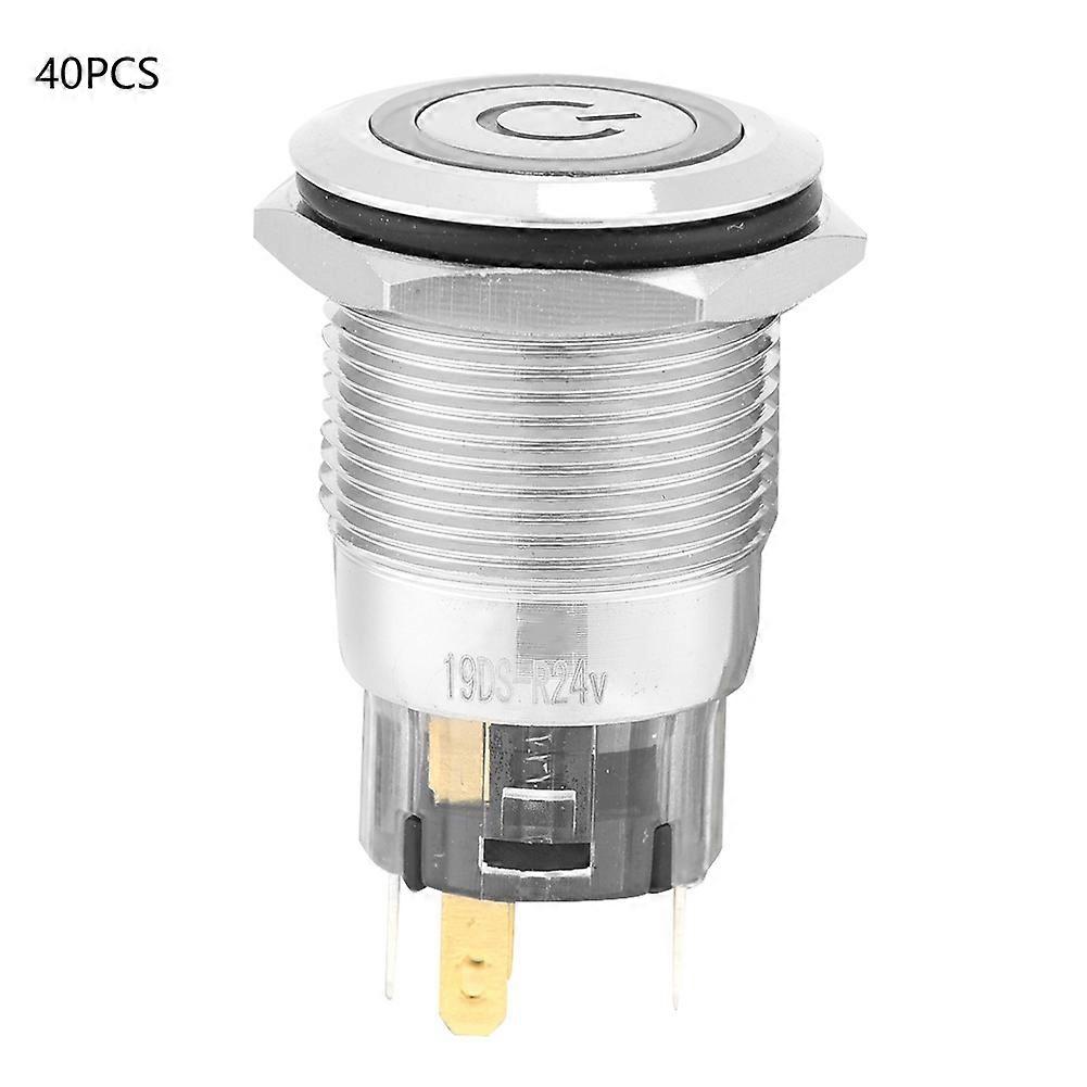 40pcs 19mm Waterproof Self-locking Metal Push Button Switch 24V LED Light 5-Pin (Red)