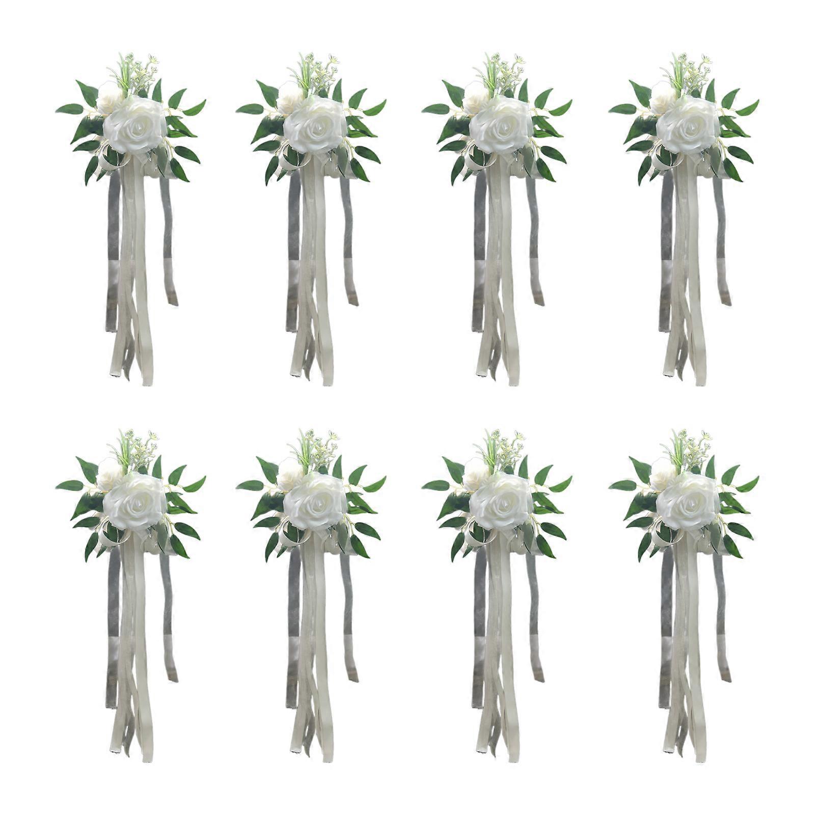 6Pcs Élégant Chaise Dossier Fleur Élégant Bancs D’église Fleurs Mariage Célébration Banquets Accessoires Fournitures de Fête Blanc