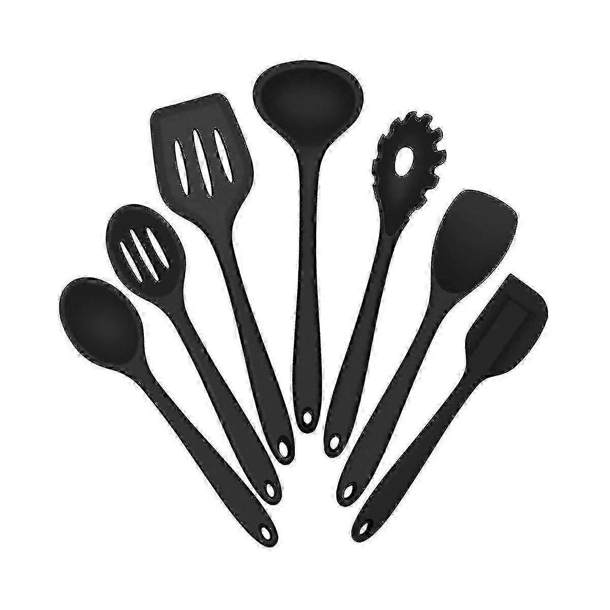 Silicone Cooking Utensils Set,6pcs Black Heat Resistant Kitchen Utensils Set, Kitchen Tools Spatula