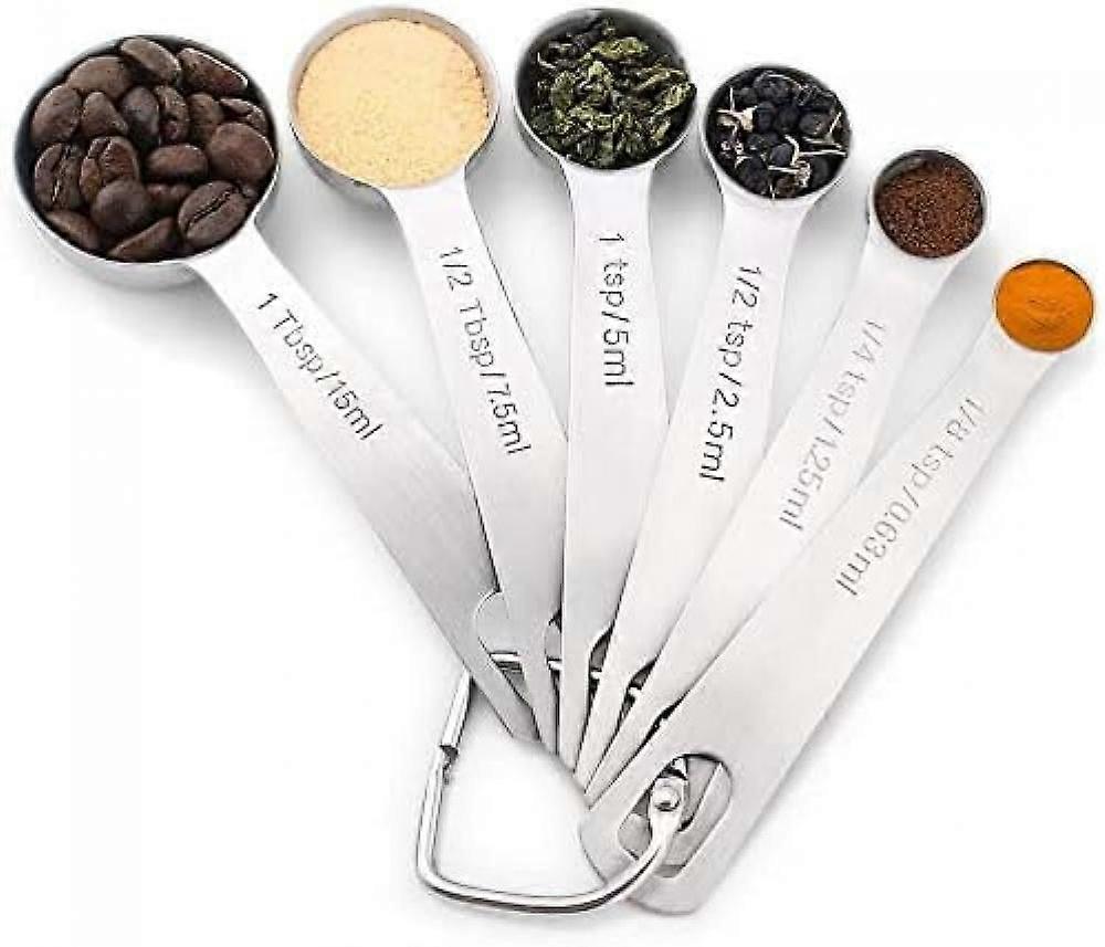 Stainless Steel Measuring Spoons, Set of 6 for Measuring Dry and Liquid Ingredients