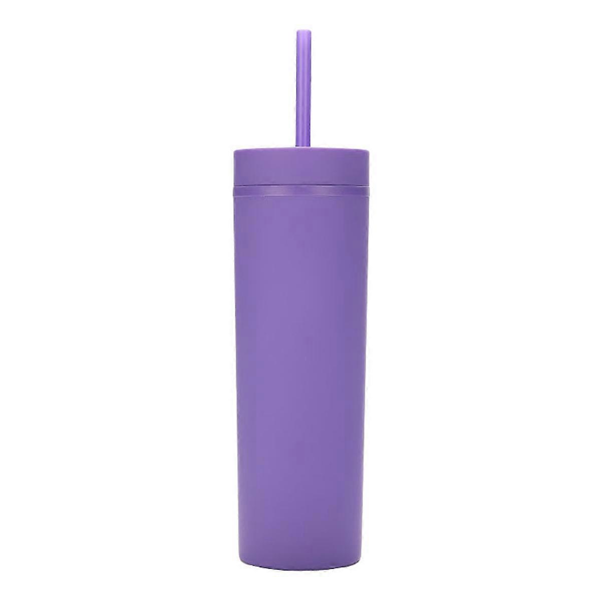 16Oz Flat Plastic Cup, Large Reusable Cup with BPA-Free Lid and Straw