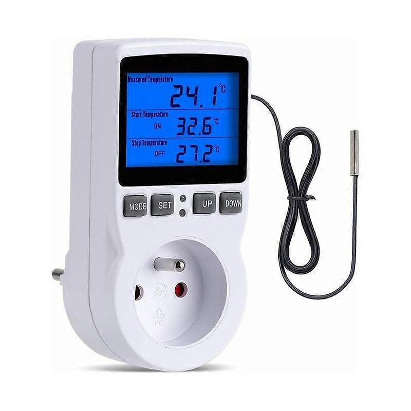 Thermostat Socket, Terrarium Thermostat with LCD Display and Probe, Digital Temperature Controller Thermostat Heating Cooling for Greenhouse, Reptile