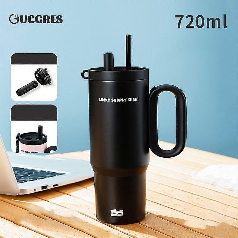 24oz Tumbler with Handle,Double Wall Vacuum Reusable Stainless Steel Insulated Water Bottle-Black