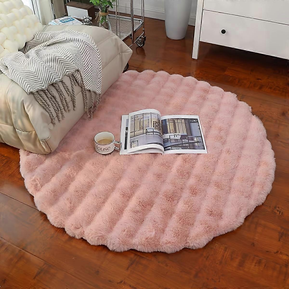 1pc Round Bubble Fleece Fabric Simple Fluffy Soft Comfortable Easy To Clean Furry Warm Cute Indoor Decorative Carpet