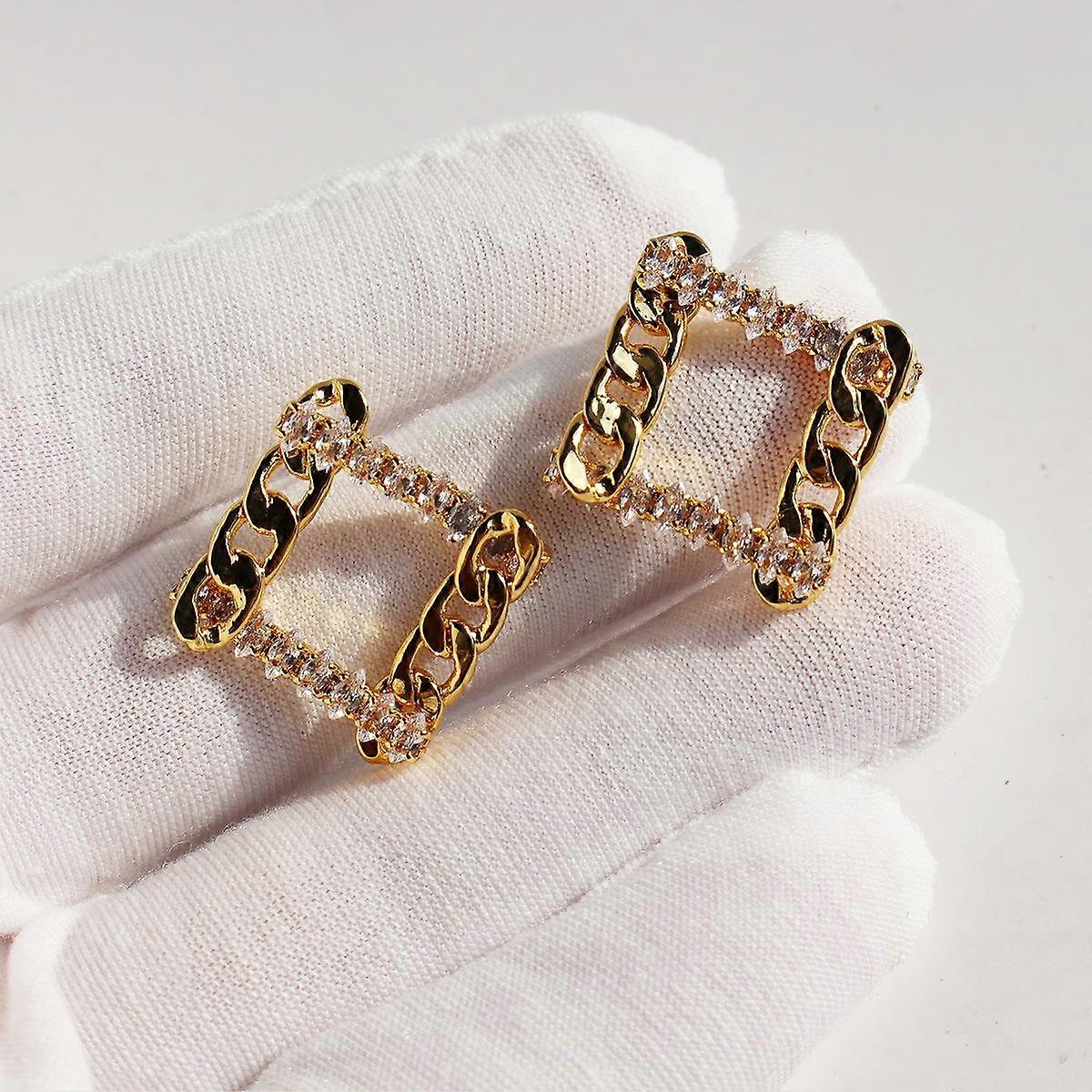 Shining Zircon Splicing Metal Chain Stud Earrings Cold Wind Hollow Geometric Rhombus Earrings Silver Needle 118