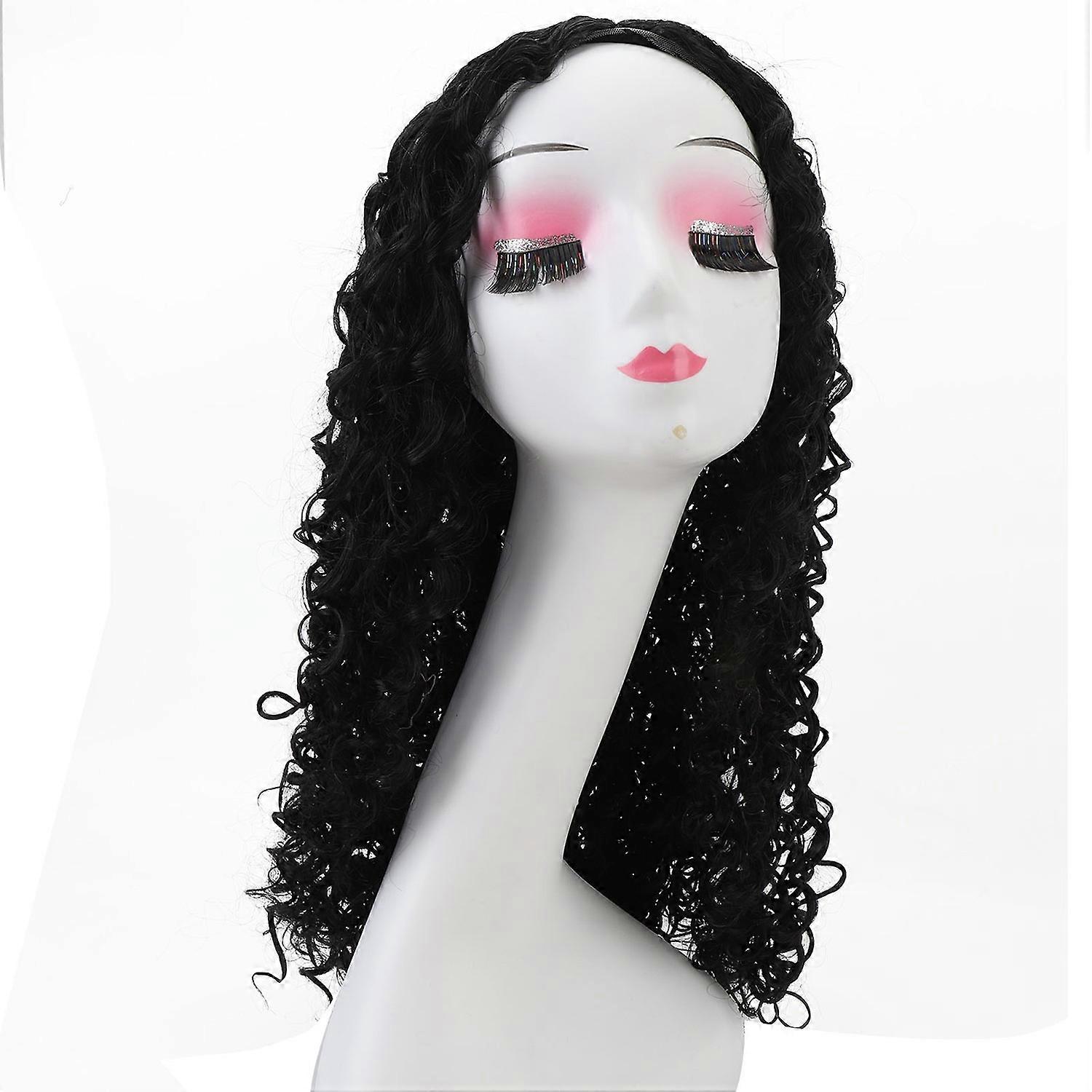 Deep Curly Lace Front Wig High Density Heat Resistant Adjustable Middle Part Black Long Deep Wave Wi